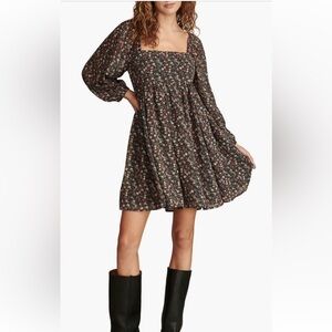 Lucky Brand Black Floral Long Sleeve Dress